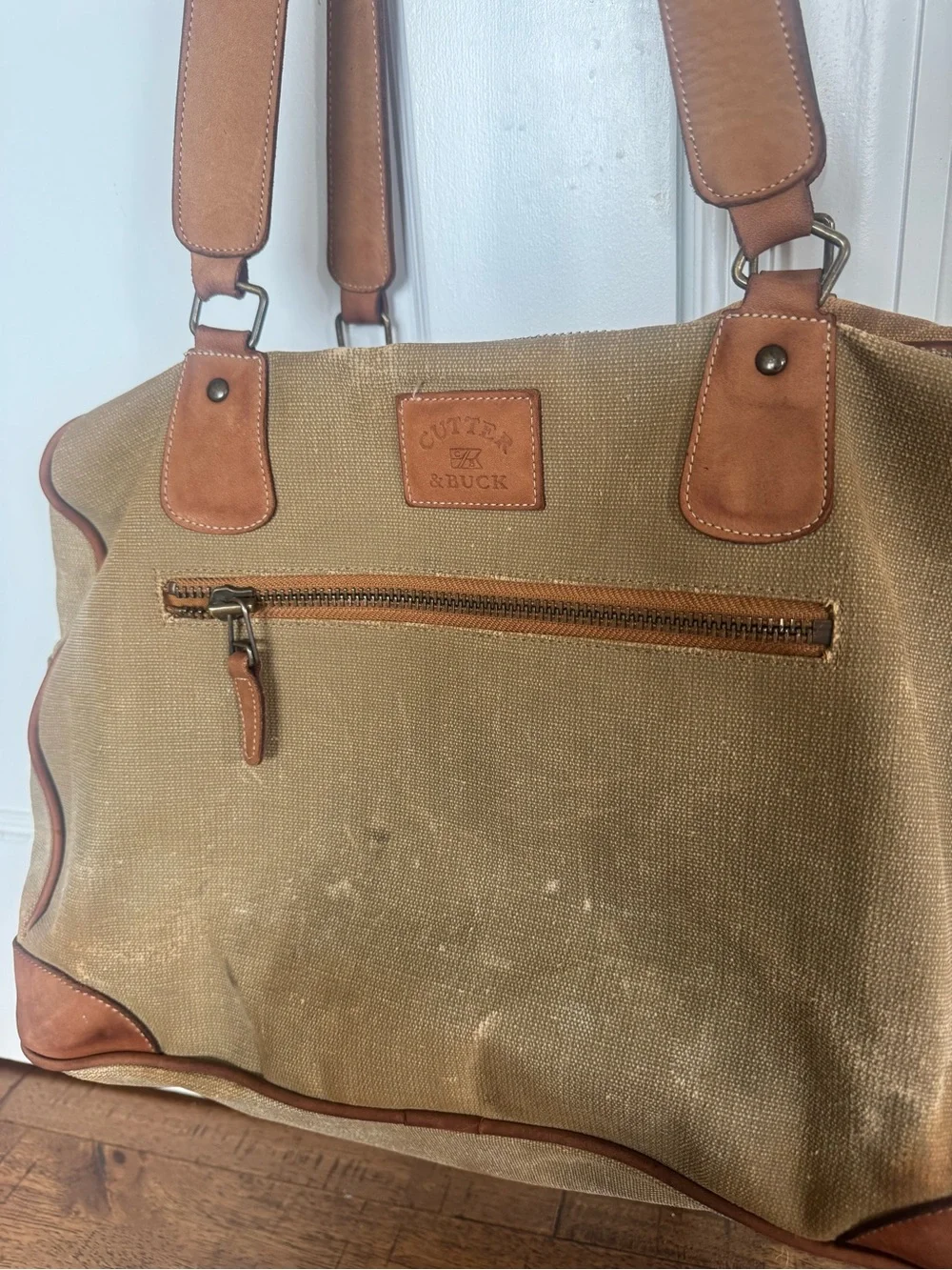 Canvas and Leather Tote Bag in Brown